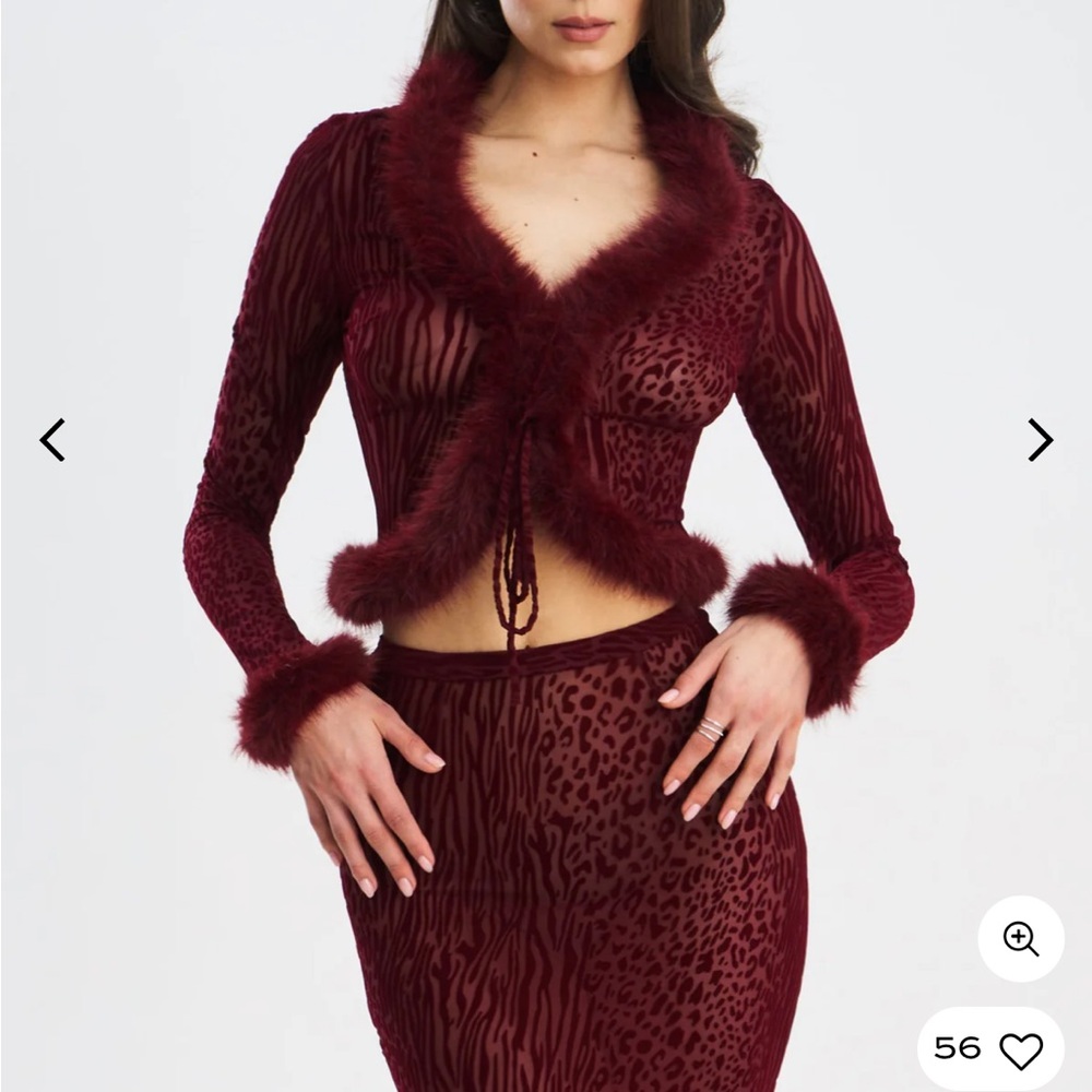 Elegant Burgundy Faux Fur Trim Top